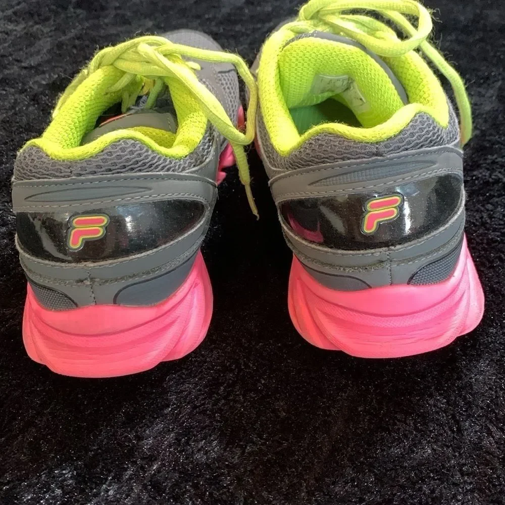 FILA MEMORY FOAM FOOTBED GRAY GREEN HOT PINK SIZE 8.5